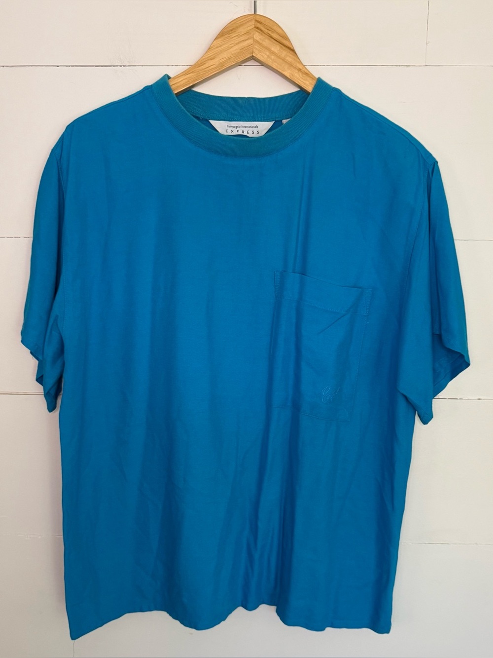Vintage Express Men’s Short-Sleeve Pocket Tee in Bright Teal Size M